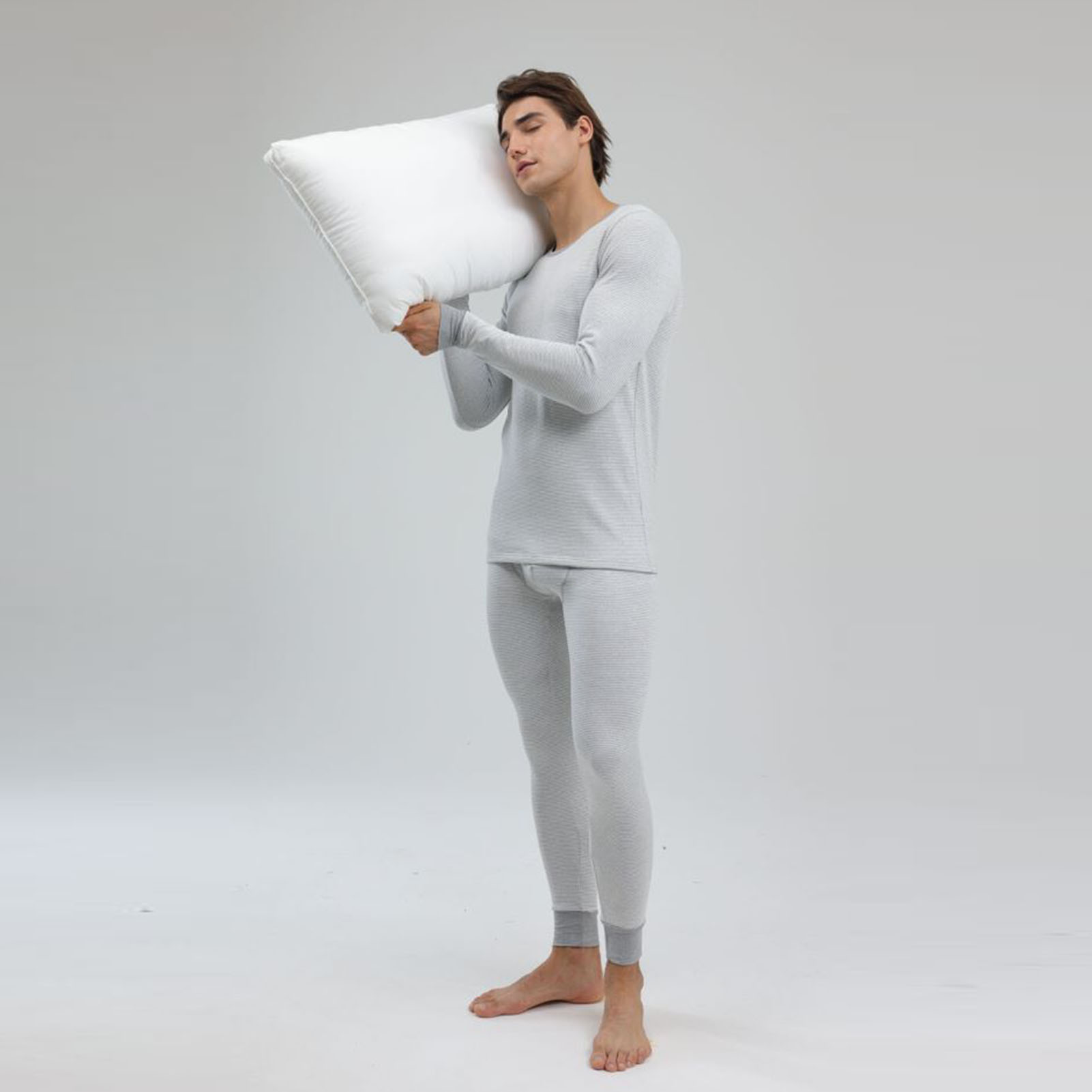 1 Set Men Thermal Underwear Set Knit Slim Fit Stylish Warm Winter Base Layer Cold Weather…