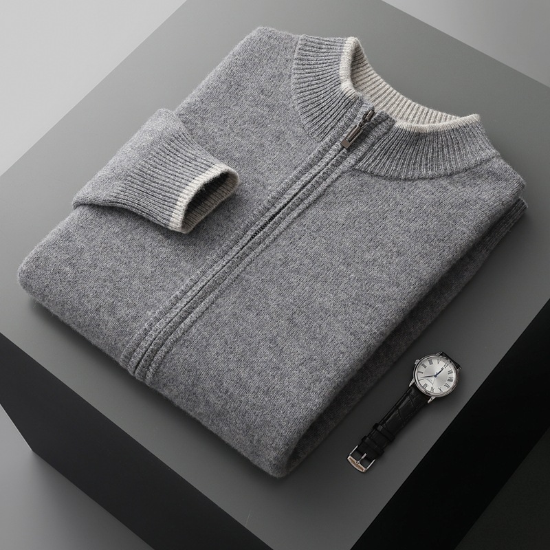 Color-block Cardigan Business Knit Suit For Men