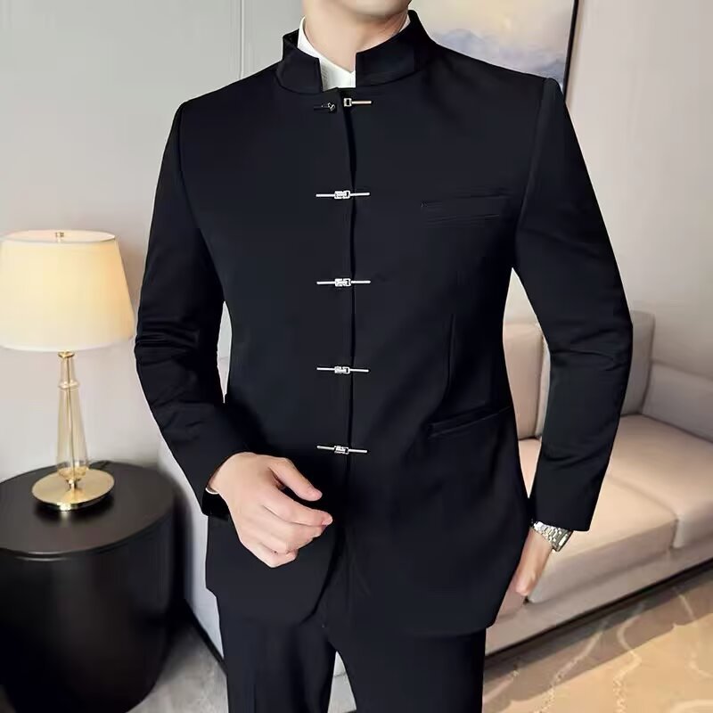 Chinese-style Mandarin-collar Suit For Men With Metal Buttons