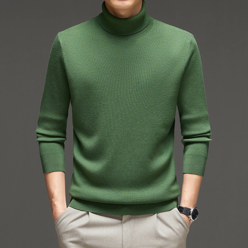 Men's Turtleneck Wool Sweater Winter Thickened Solid Color Plain Style
