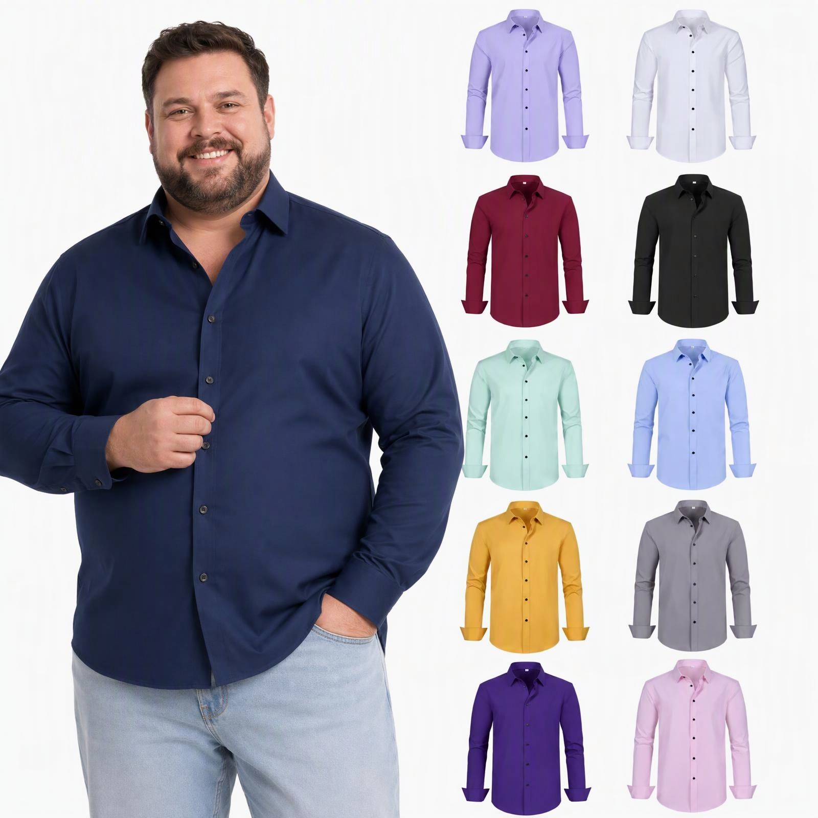 Jana European And American Plus Size Men's Shirt, Oversized Loose Light Business Long…