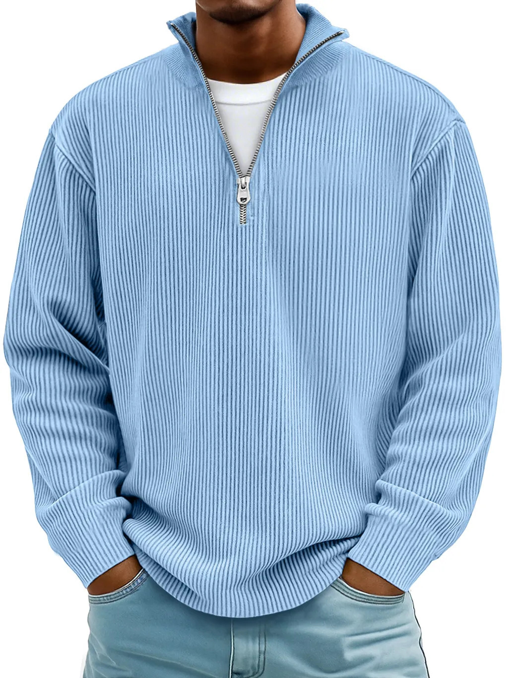's Autumn And Winter New Men's Casual Stand-Up Collar Zipper Corduroy Long-Sleeved Men's…