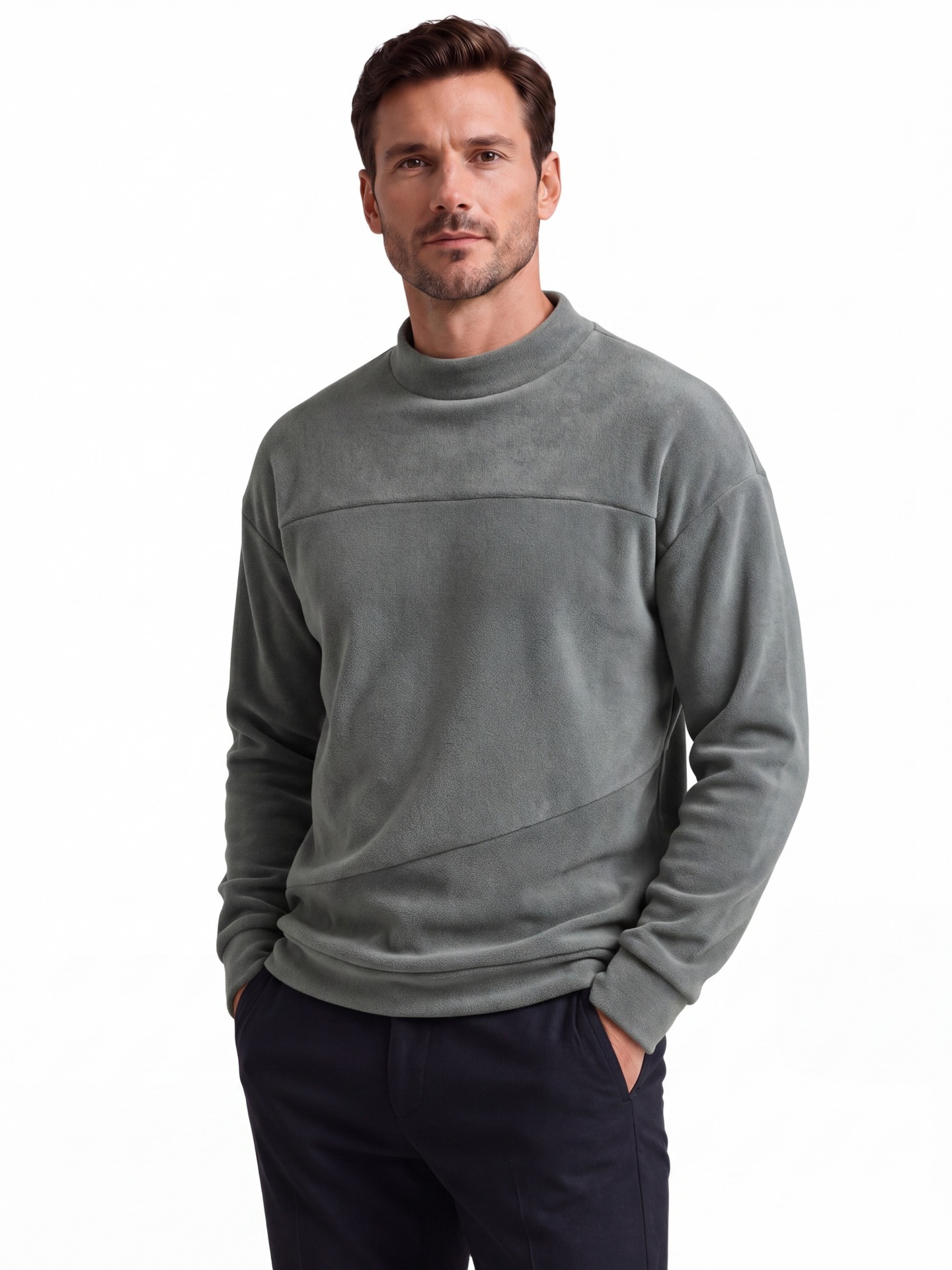 Men's Sweatshirt, Fleece Half-Turtleneck, Drop-Shoulder Men's Home Sweatshirt, Thickened…