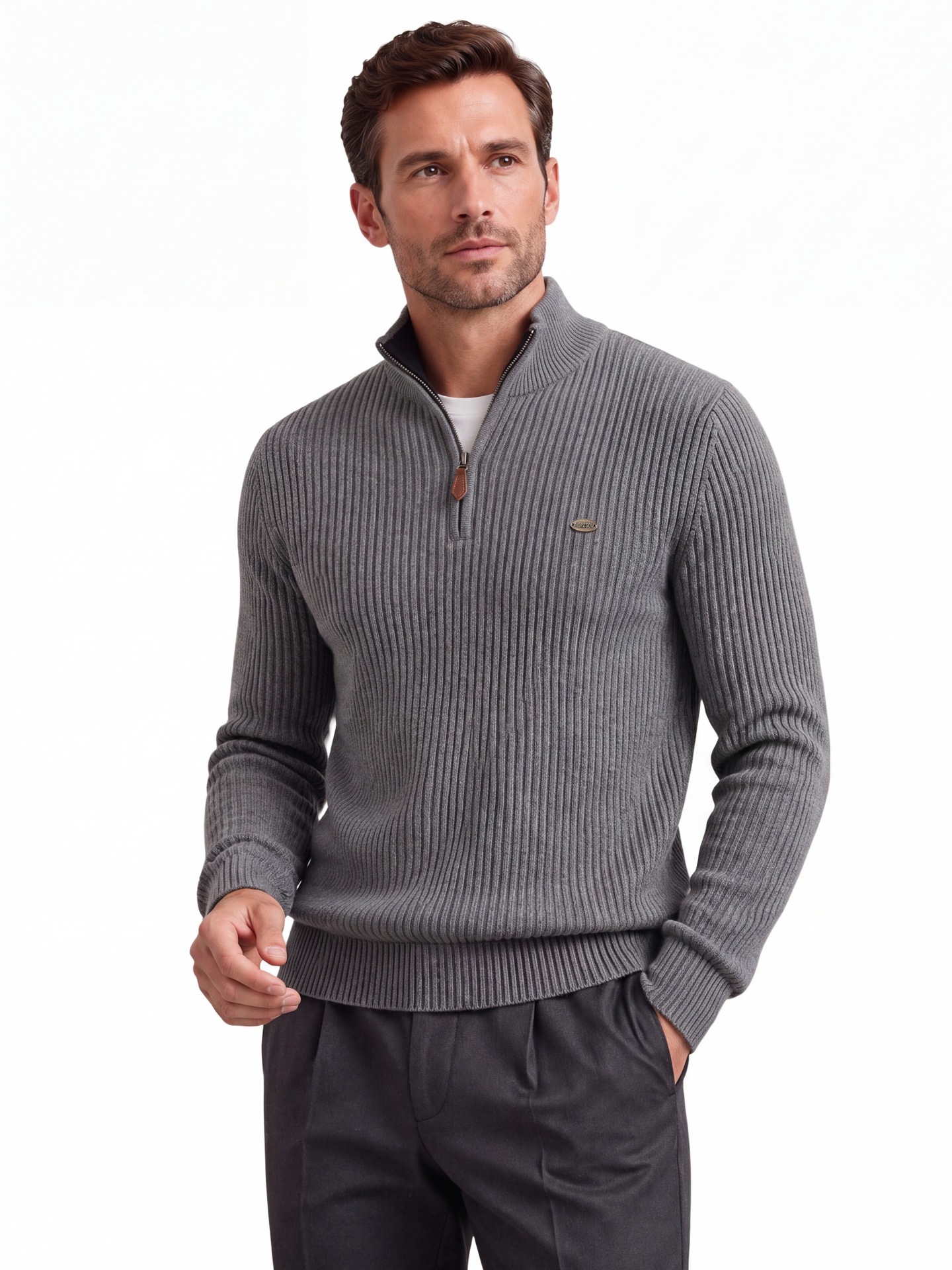 Autumn Winter New Men's Sweater Business Casual Men's Stand Collar Zipper Knit Sweater