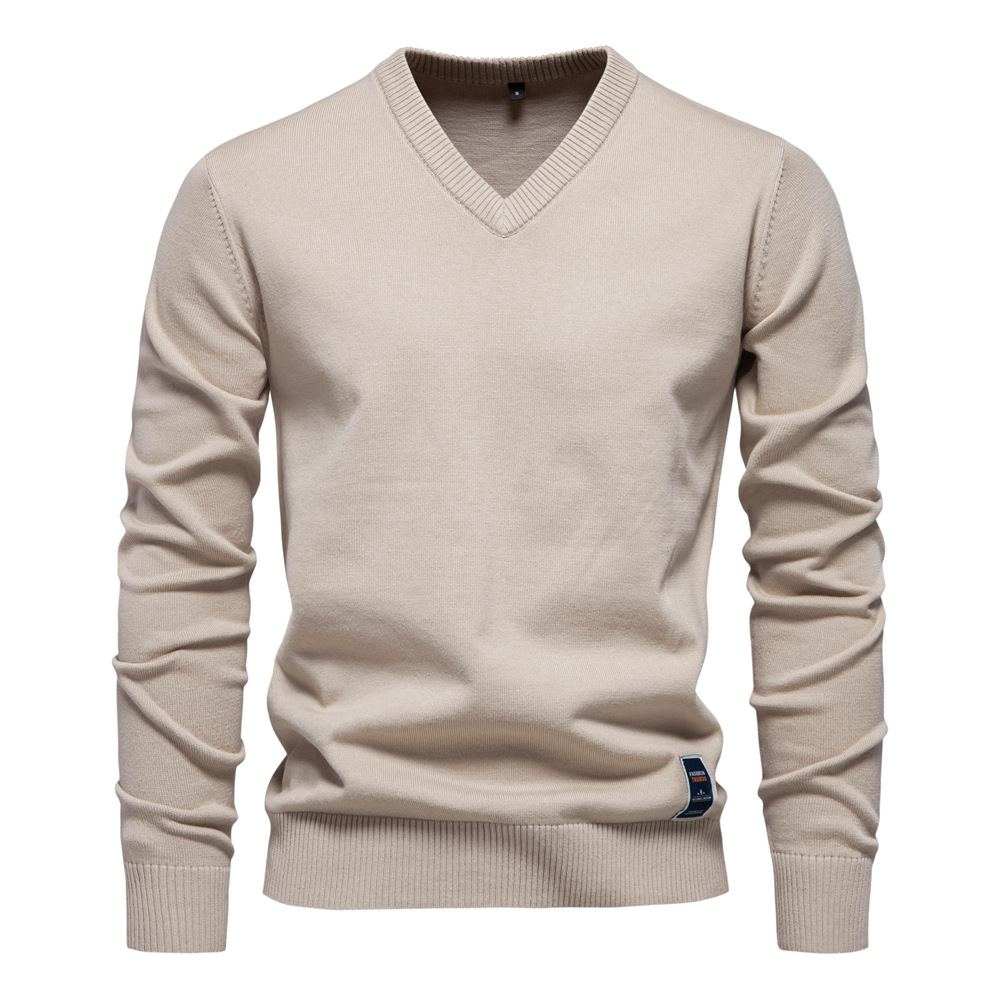 Autumn And Winter New Cotton Trade Solid Color Sweater V-Neck Trendy Men's Sweater Men's…