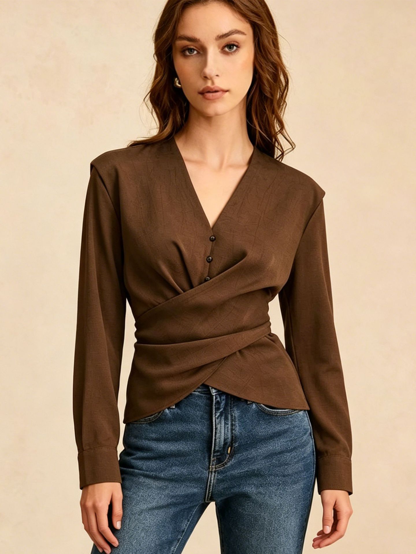 European And American New Style Spring And Autumn Long-Sleeve Elegant Tops V-Neck…