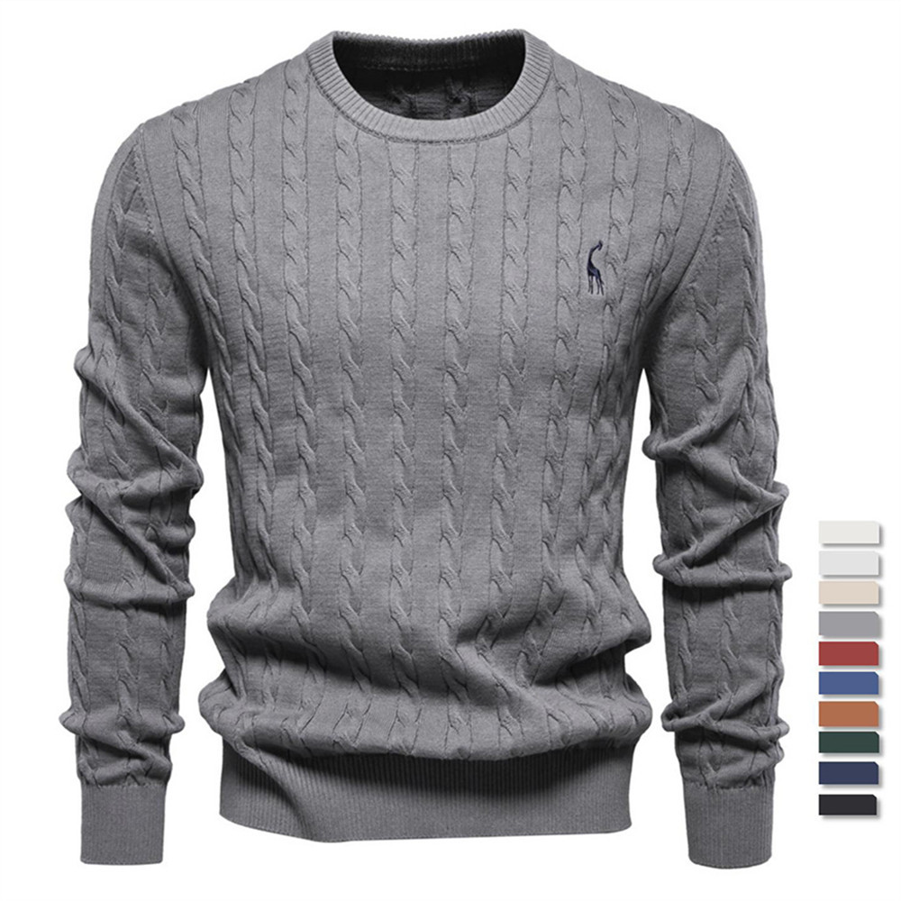 Autumn And Winter New Men's Sweater Pullover Fawn Embroidery Solid Color Sweater For Men