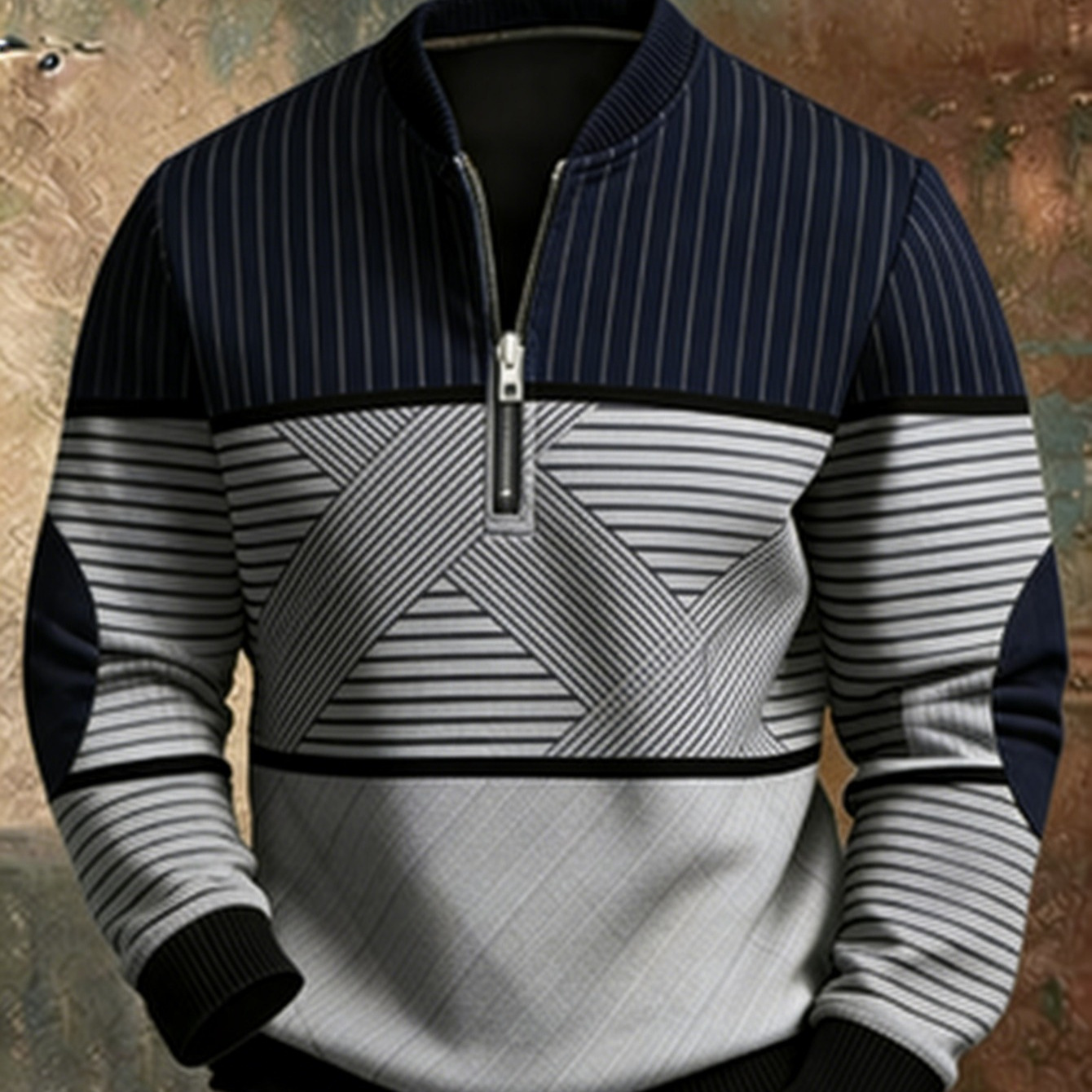Printed Mens Half-zip Pullover Long-sleeve Hoodie