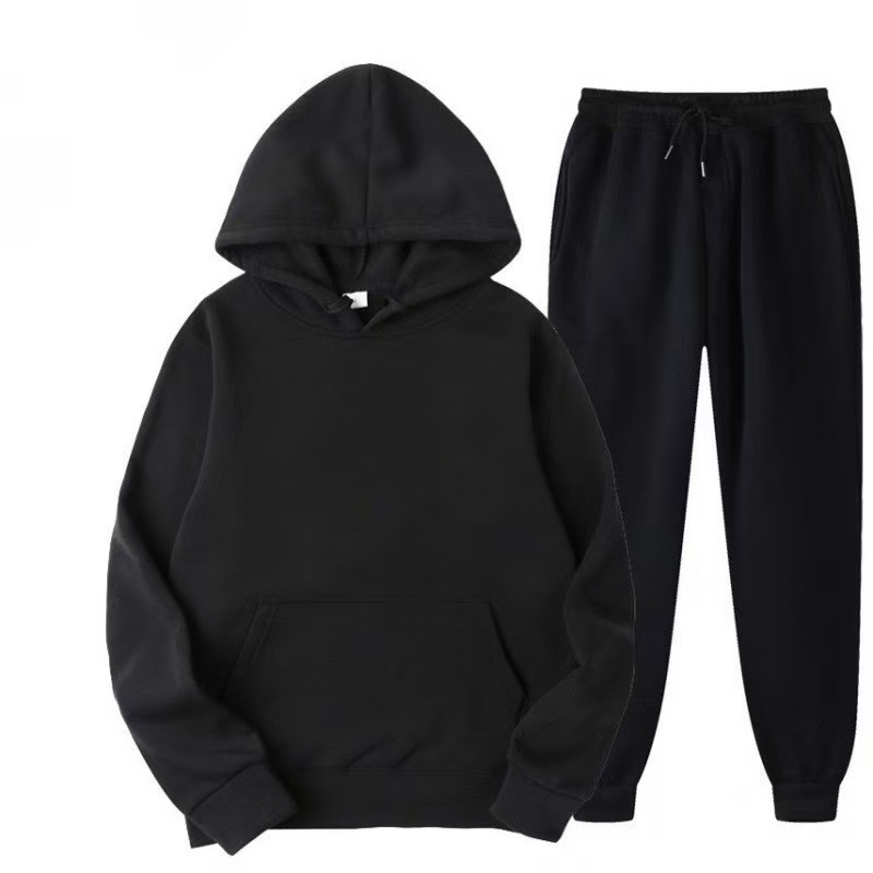2025 New Men Spring Autumn Solid Hoodie 2Pcs Tracksuit Casual Sport Suit