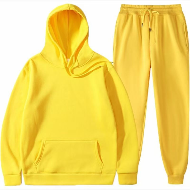 2025 New Men Spring Autumn Solid Hoodie 2Pcs Tracksuit Casual Sport Suit