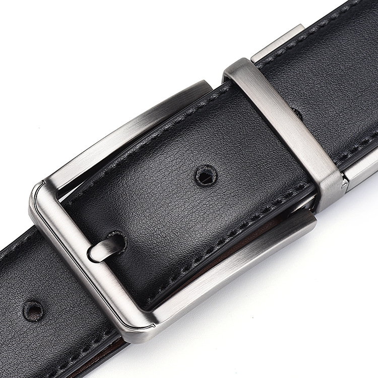 Supply Men's Genuine Leather Belt Alloy Business Double-Sided Rotating Pin Buckle Casual…
