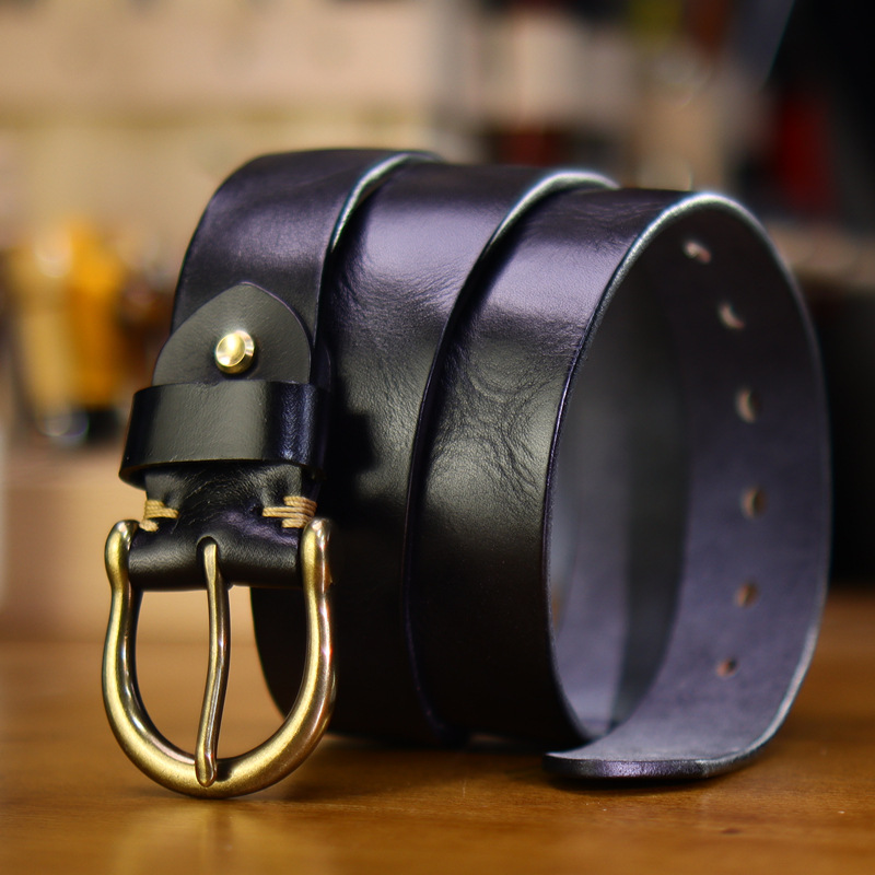Thickened Full-grain Vintage Belt With Hand-stitched Detailing For Men
