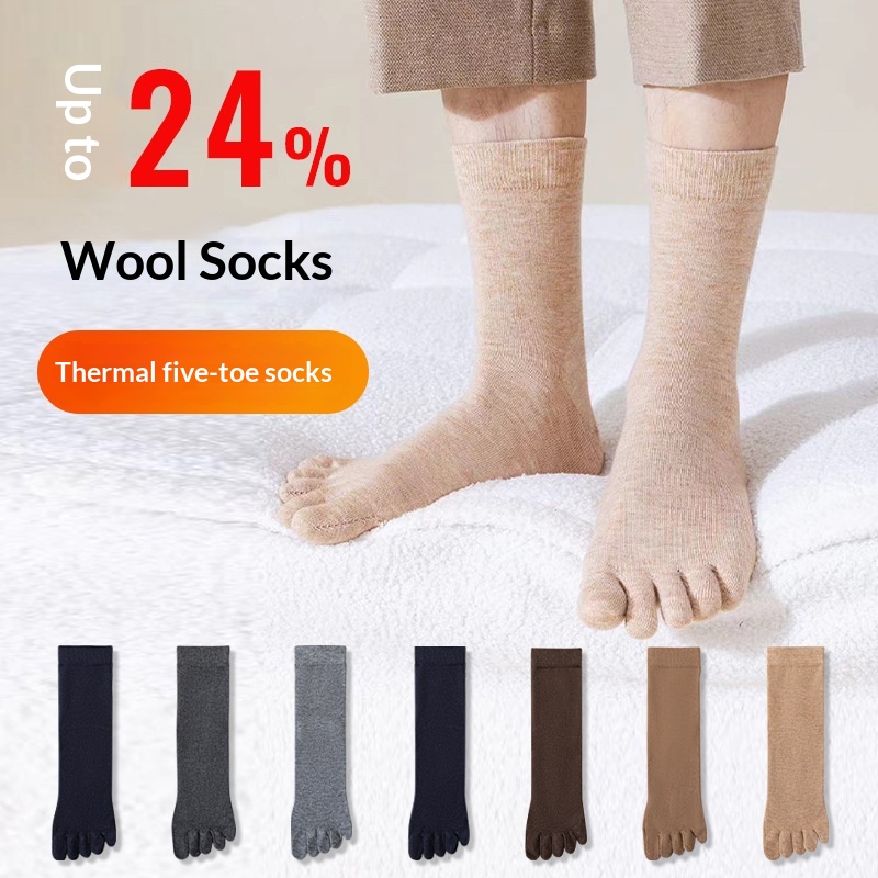 Mens Wool Five-finger Winter Thickened Toe-separating Boneless Cashmere Mid-calf Long…