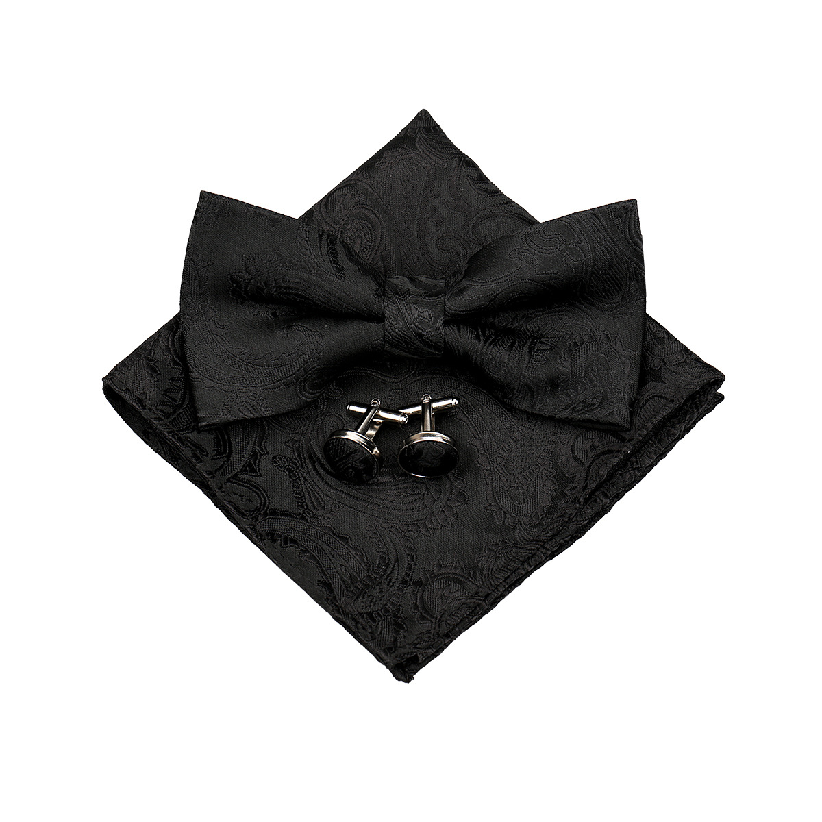 Mens Paisley Bow Tie Pocket Square And Cufflinks
