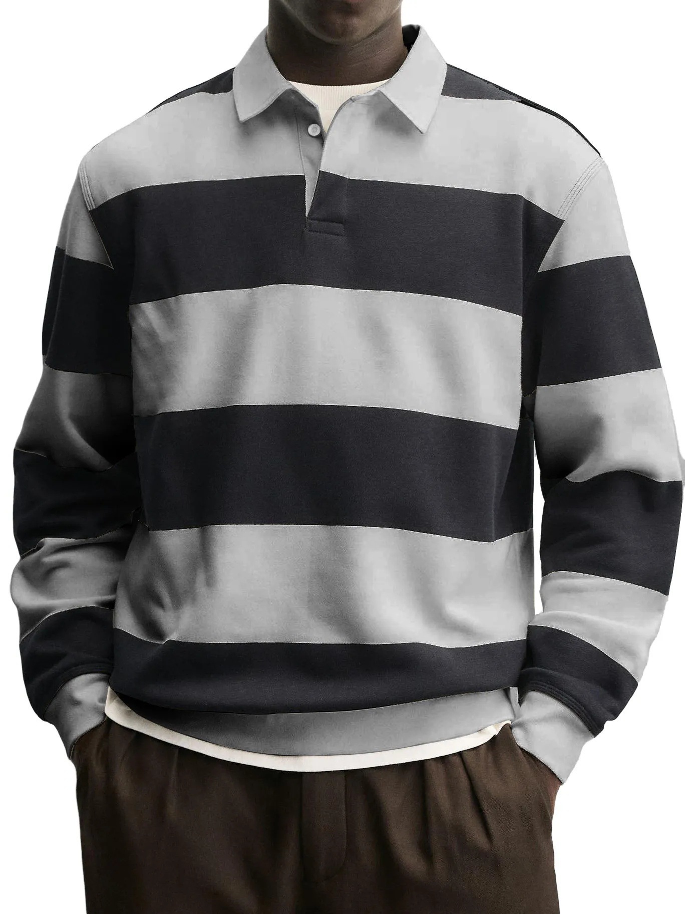 Spring And Autumn New Independent Store Men's Long Sleeve Striped T-Shirt Casual…