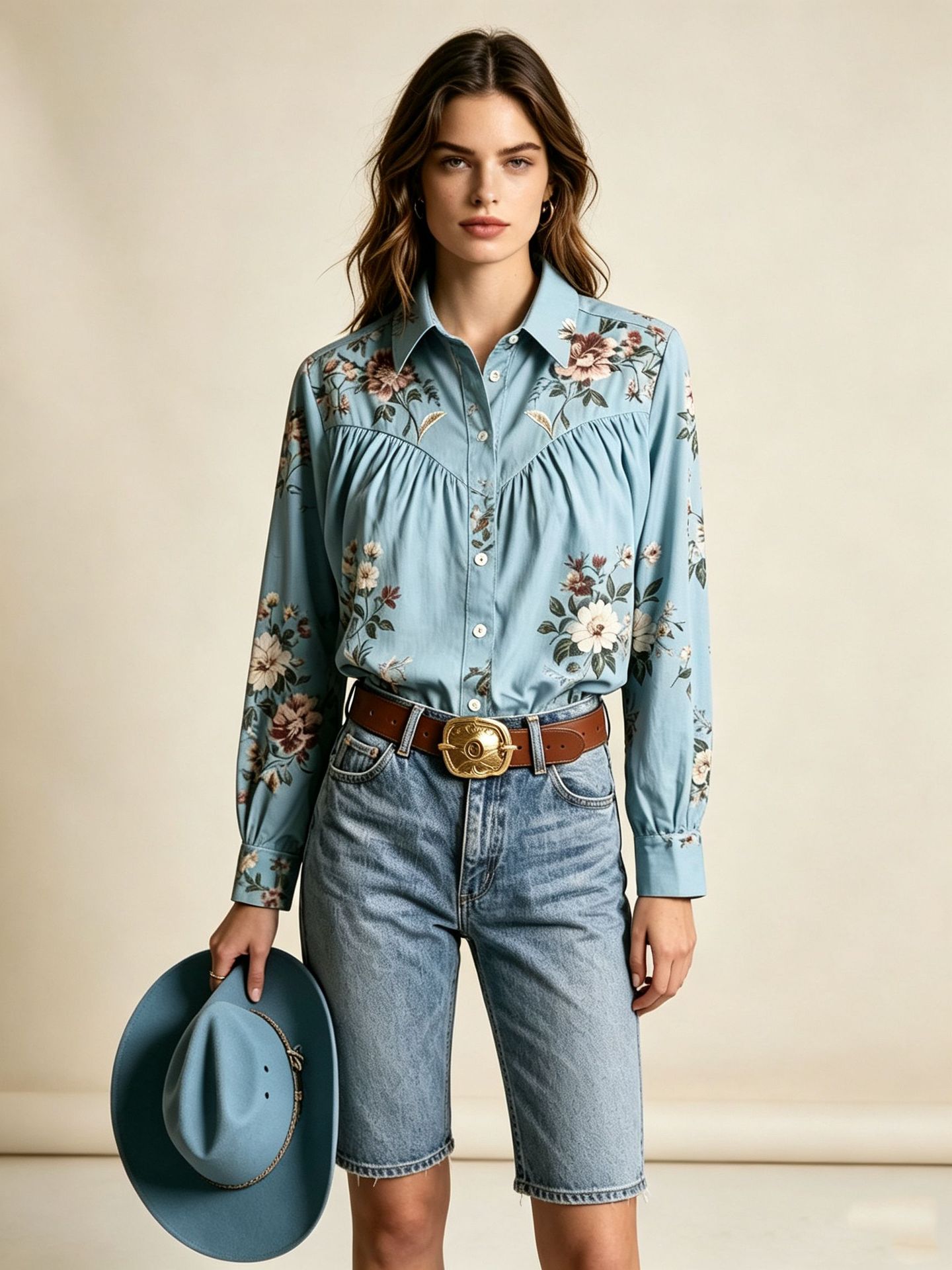 Autumn New Women's Tops Europe And America Vintage Floral Print Collared Shirt