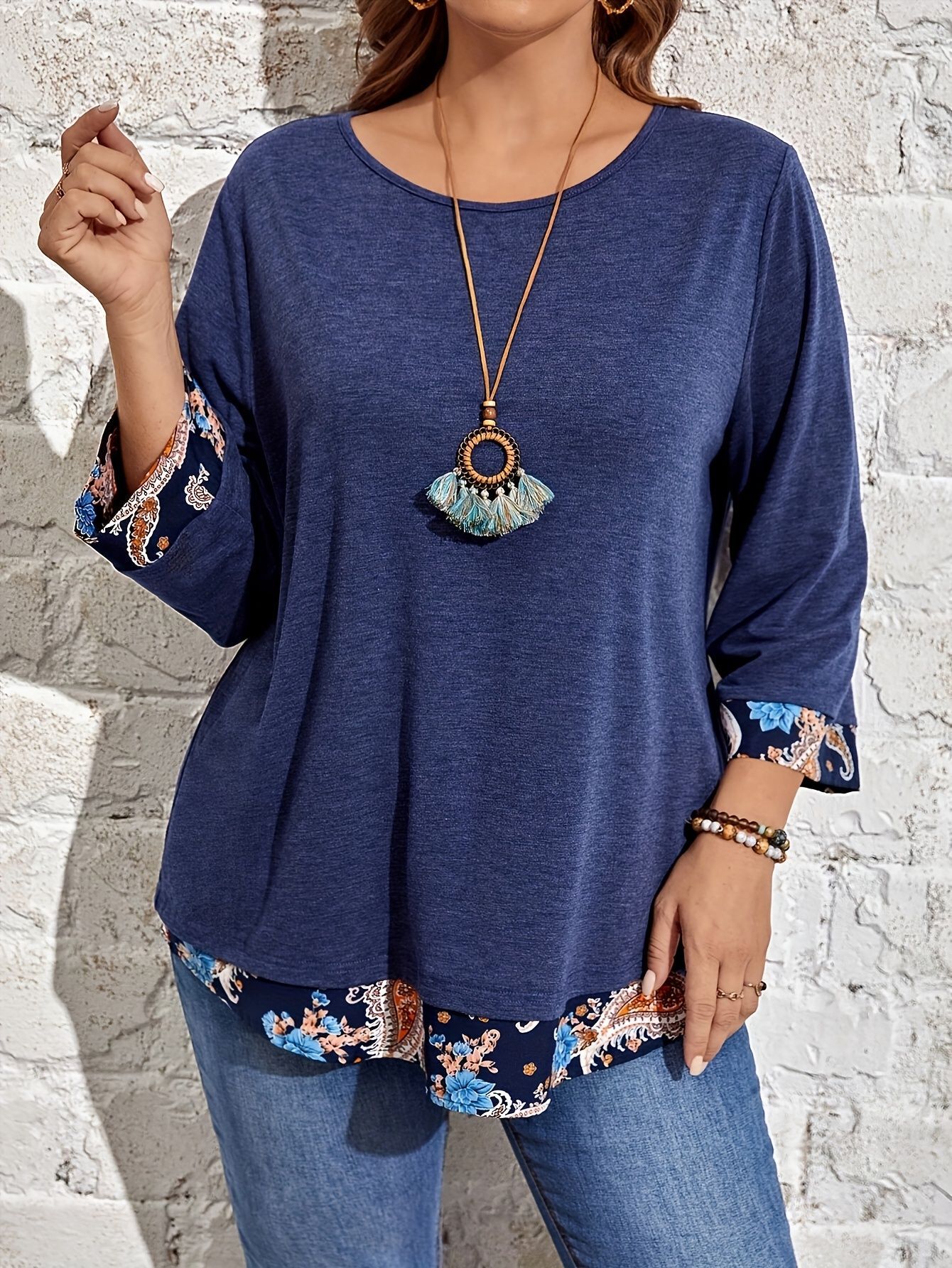 European And American Women's Clothing Autumn Vintage Floral Print Patchwork Casual Loose…