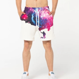 Men's Loose-fit Casual Digital-print Beach Shorts