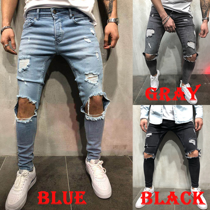 European And American Jeans New Ripped Slim Men's Trousers European And American Station…