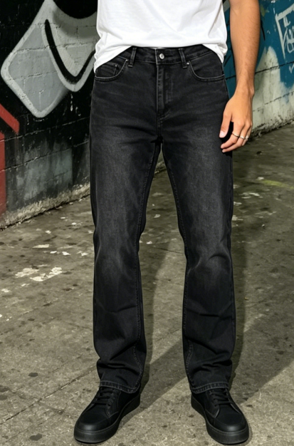 Vintage Washed Jeans Men Black Grey Straight Leg Denim Pants US Local Stock Streetwear
