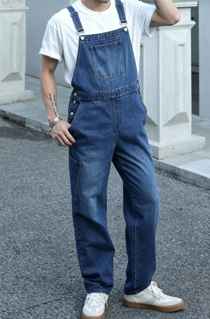 Mens Blue Jean Overalls Relaxed Fit Denim Bib Dungarees Casual Vintage Workwear US…