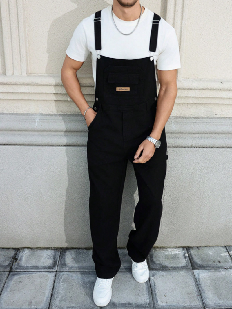 Black Denim Overalls Men Plus Size Big And Tall Relaxed Loose Fit Workwear Bib Overalls…