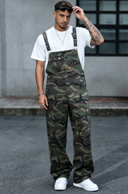 Camo Overalls Men Big And Tall Plus Size Loose Fit Cargo Workwear Bib Overalls US Ready…