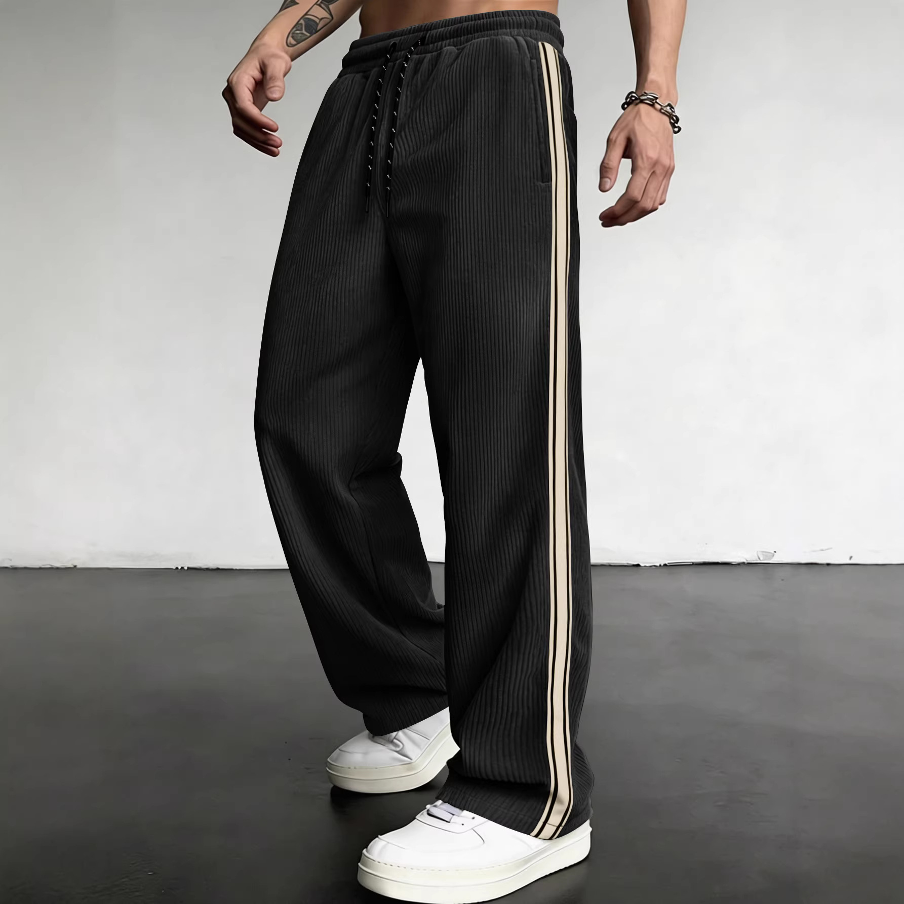 Breathable Drawstring-waist Relaxed-fit Outdoor Casual Straight-leg Trousers