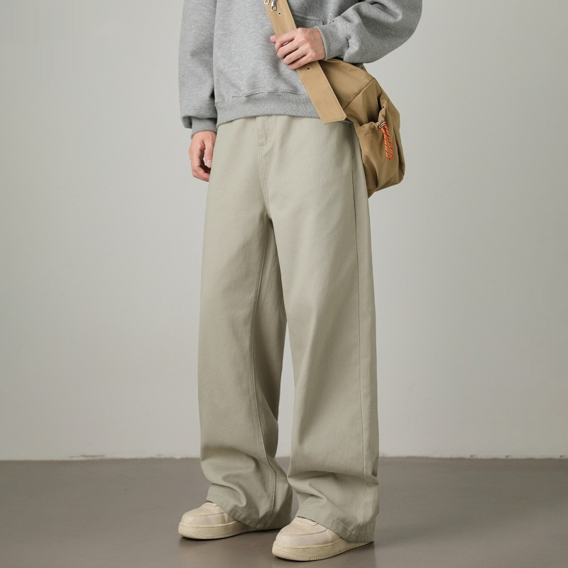Mens Cotton Loose-fit Retro Twill Semi-elastic Long Pants