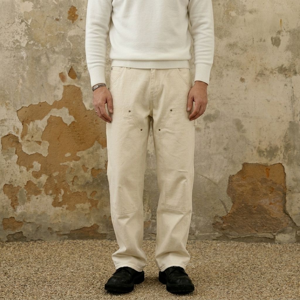 White Cargo Jeans Men Loose Fit Denim Pants Workwear Style Big Size Plus Size Streetwear…