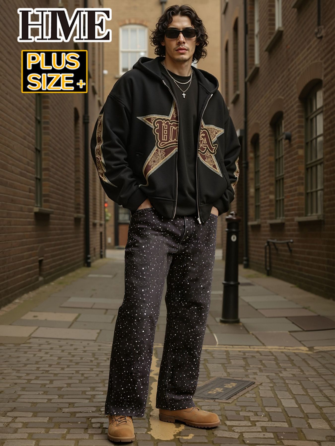 Rhinestone Black Jeans Men Loose Fit Denim Pants Fashion Streetwear Plus Size Big Tall…