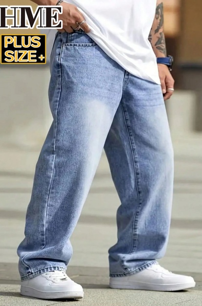 Light Blue Jeans Men Relaxed Fit Loose Denim Pants Casual Streetwear Plus Size Big Tall…