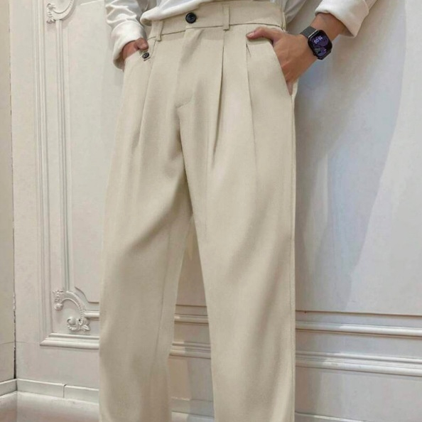 Mens Casual Versatile Solid-color Suit Pants Relaxed Fit