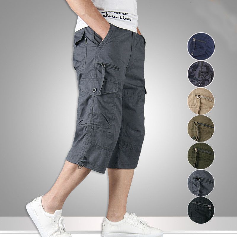 Capri Pants Men's Overalls Pants Men's Loose Thin Men's Multi-pocket Outdoor Sports…