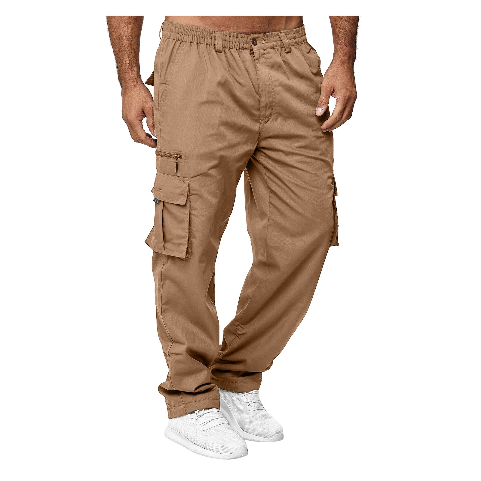 Men's Casual Multi-Pocket Loose Straight Overalls Outdoor Pants Fitness Pants