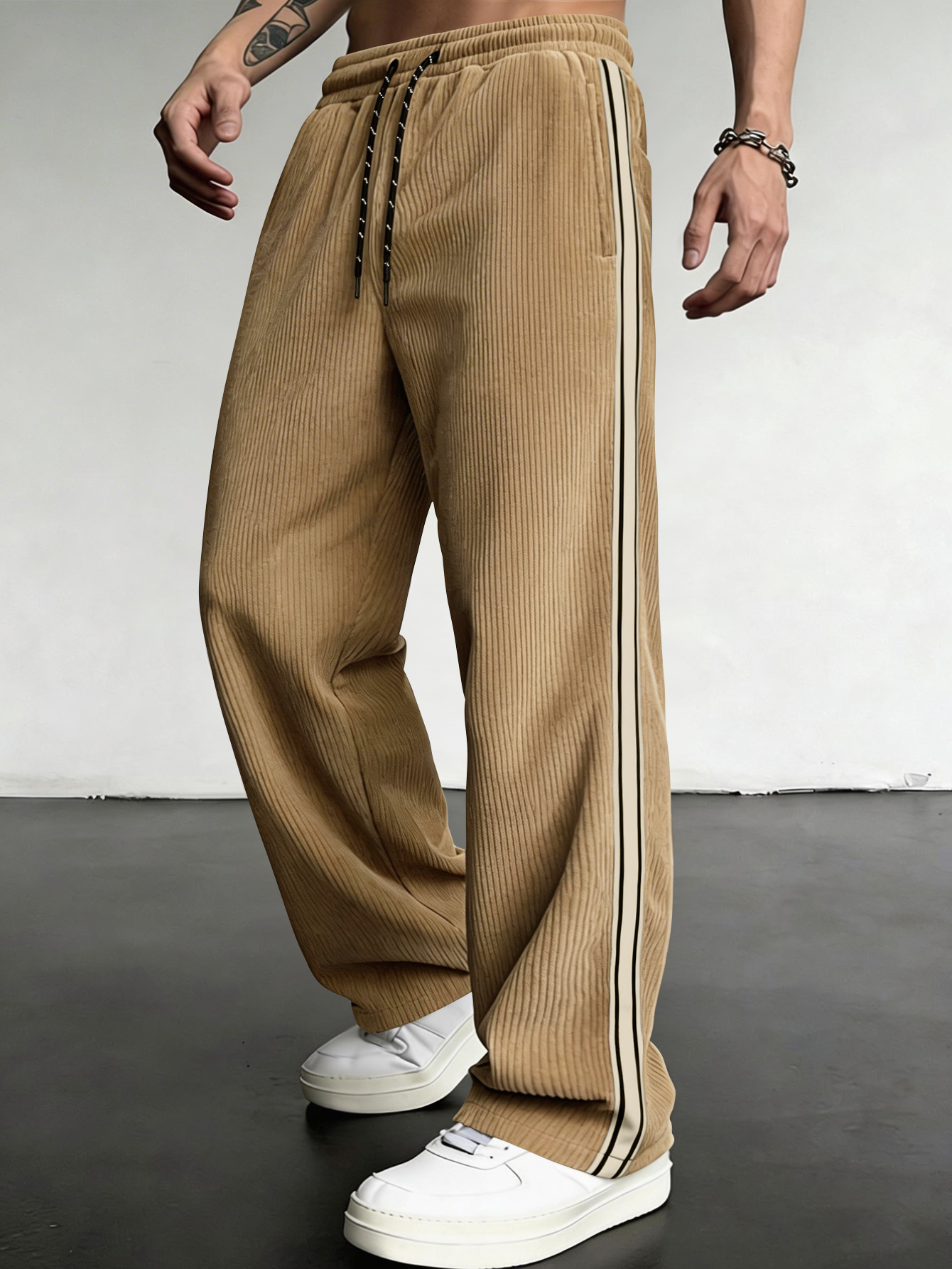 Spring New European And American Trendy Brand Black And White Striped Corduroy Breathable…