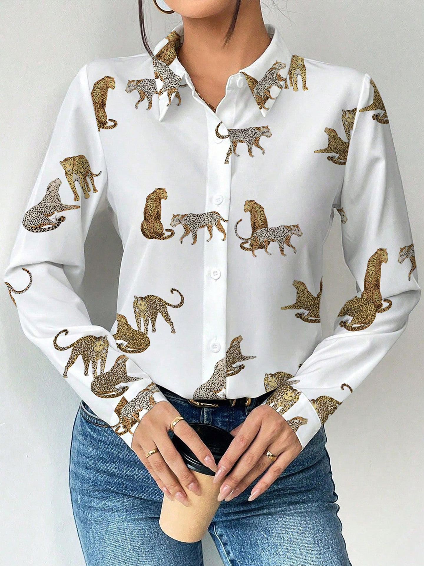 European And American Spring Women's Printed Shirt With Turn-Down Collar…