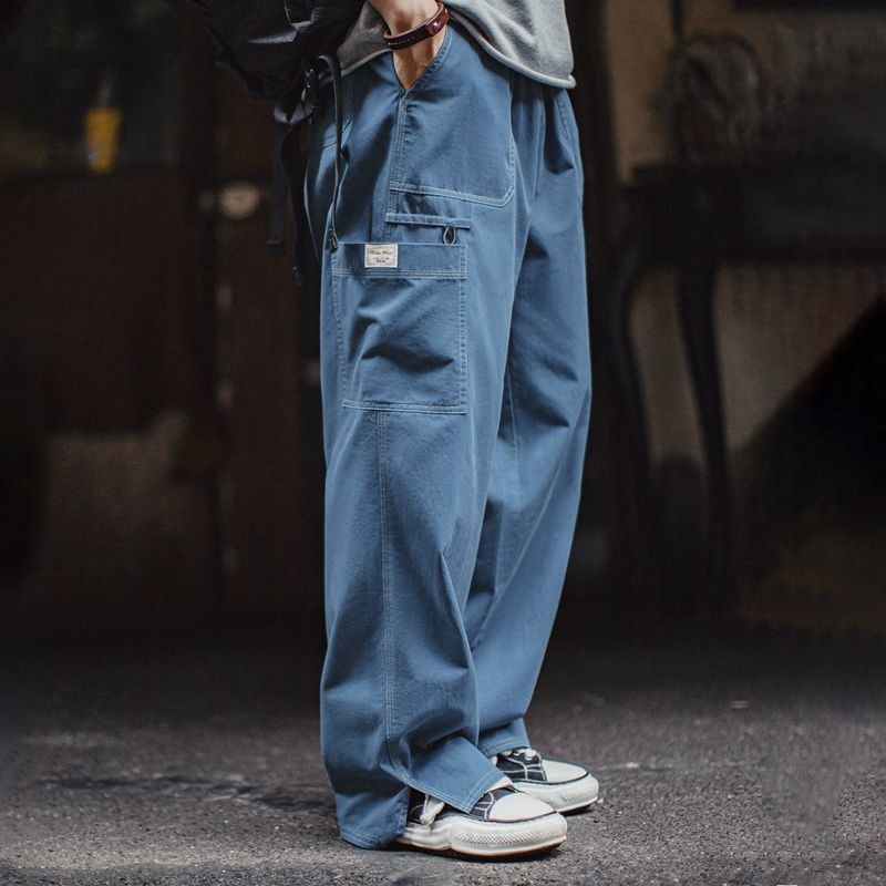 American-style Retro Color-block Cargo Pants With Visible Stitching And Multiple Pockets
