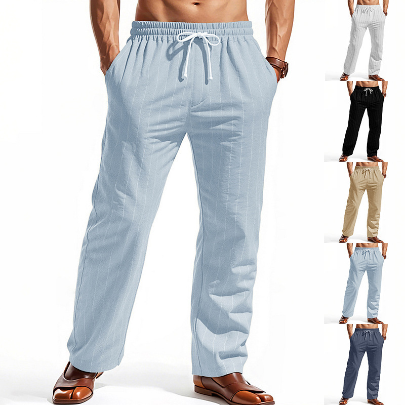 Linen Beach Shorts With Drawstring Vertical Stripes And A Straight-leg Breathable Fit