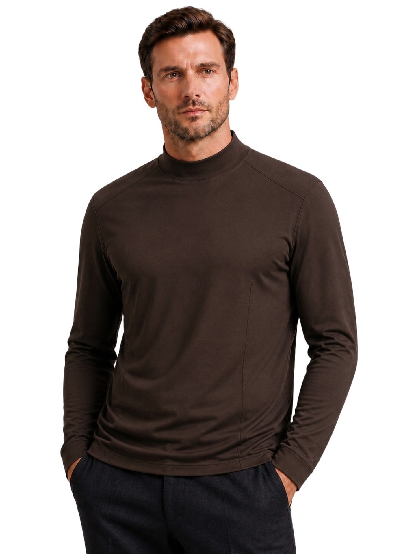 Autumn Winter Mid-Neck Cashmere Feel Warm Thermal Base Layer T-Shirt For Men, Long…