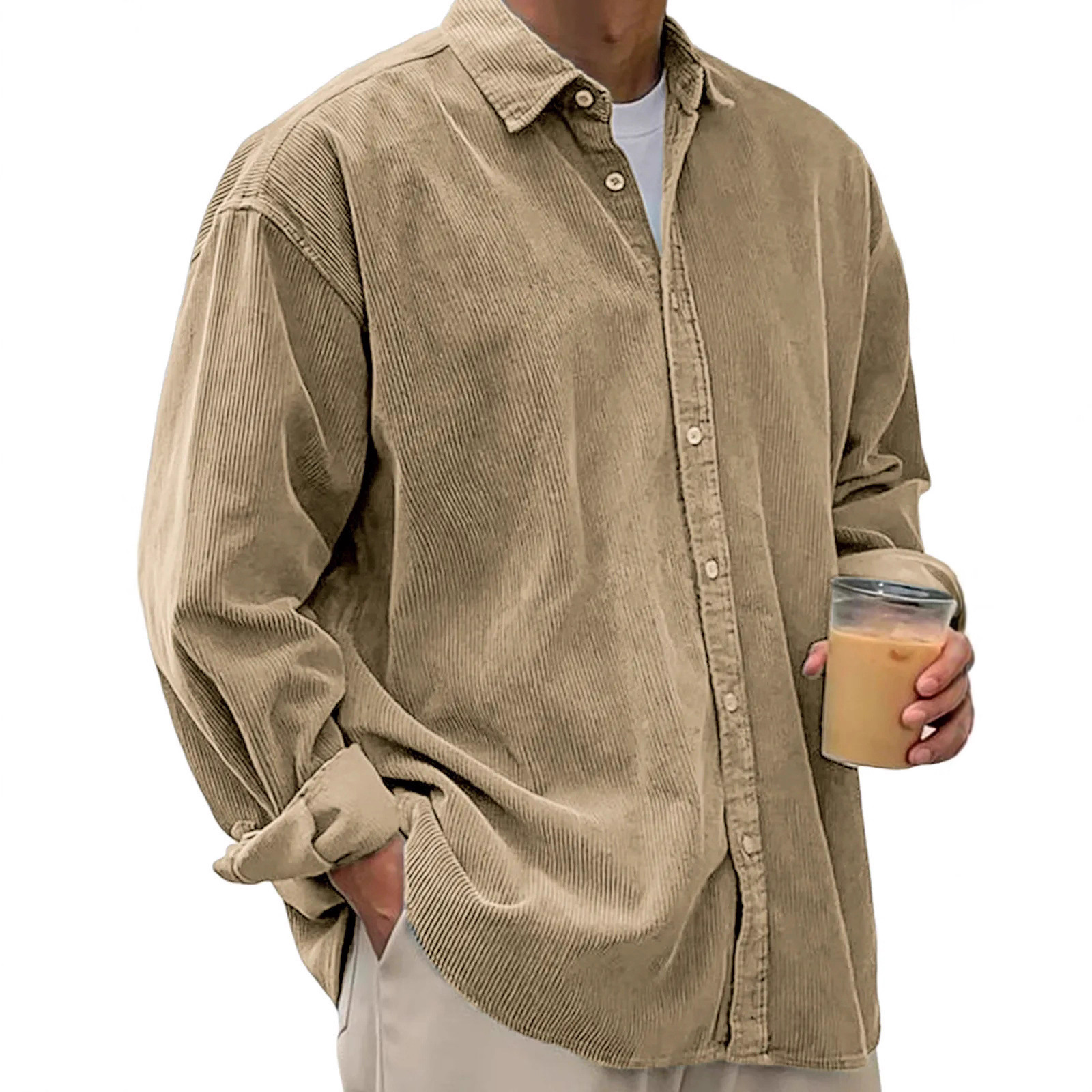 Corduroy Shirt For Men, Long-Sleeved Trendy Brand Casual Loose Men's Autumn And Winter…