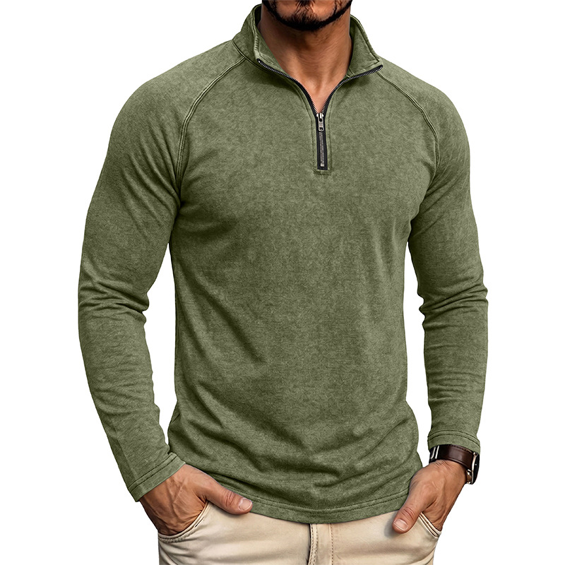 Retro Washed Long-sleeve Men's Distressed T-shirt