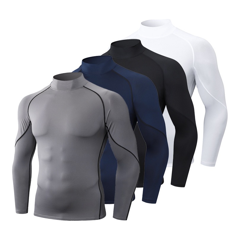 Explosions Outdoor Sports Fitness Clothes Men's Running High Collar Long Sleeve…