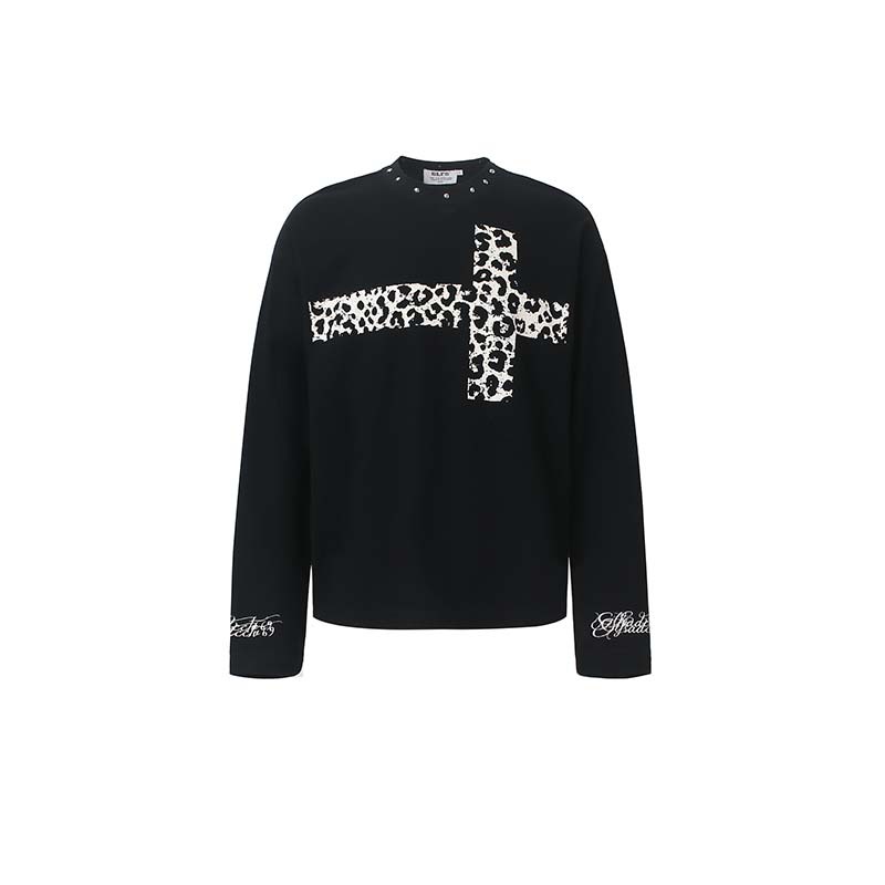 Autumn American-Style Retro Cross And Letter Print Top