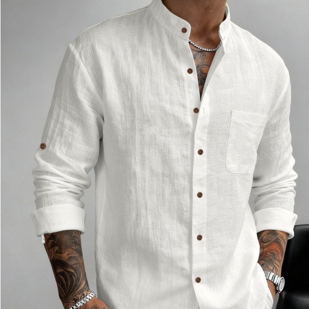 Hawaiian Style Stand-up Collar Breathable Casual Long-sleeved Shirt