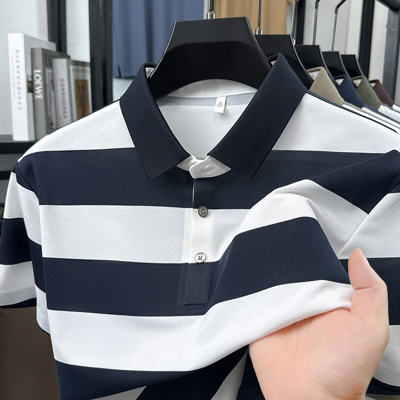 Mens Seamless Striped Cool-Feel Short-Sleeve T-Shirt