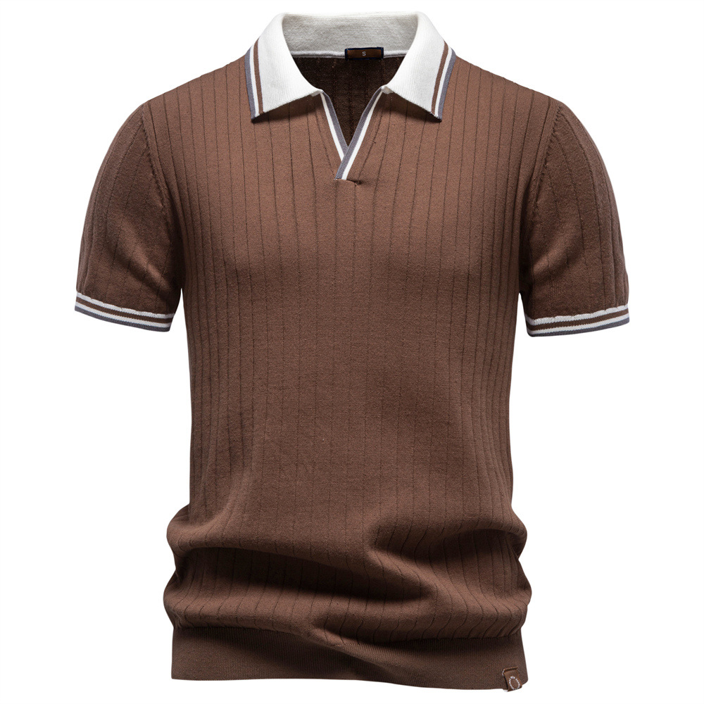 Summer New Men's Business Casual Color-Block Polo Shirt Short-Sleeve Men's Knit Top