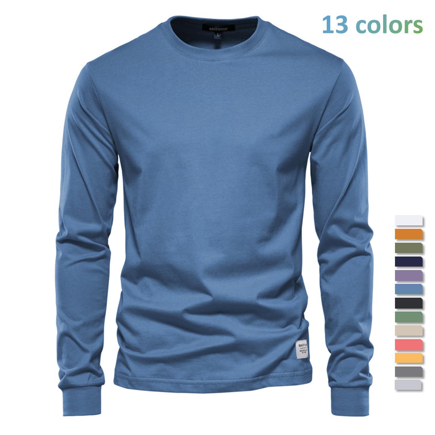Autumn Trendy Long-sleeved New European-style Men's Solid Color Long-sleeved Top High…