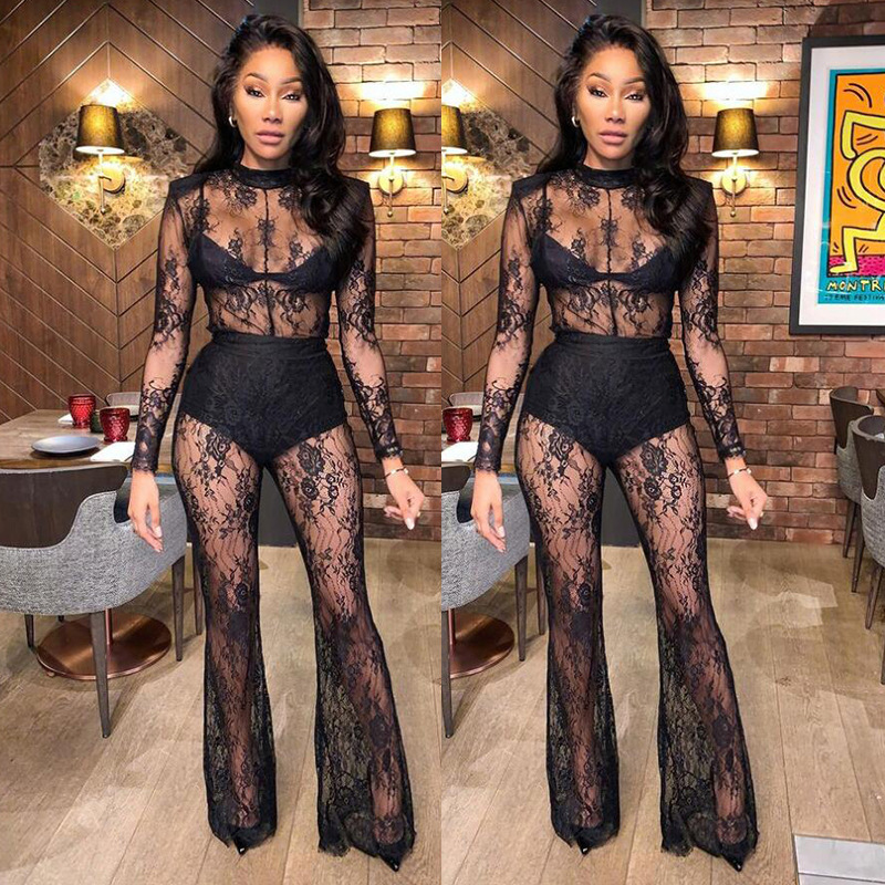 Lace Sheer Sexy Plus-size Jumpsuit For Nightclubs