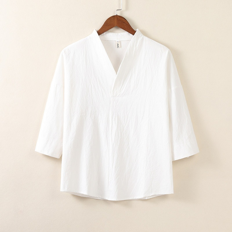 Breathable Solid-color Cotton-linen Shirt For Men